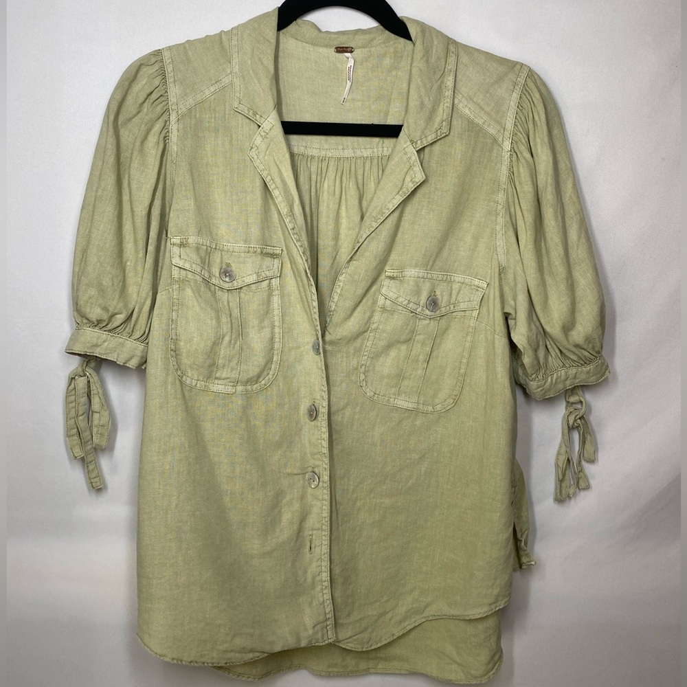Free People Green Safari Babe Button-Down Top